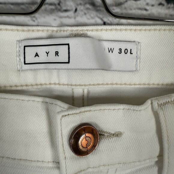 AYR The Bomb Pop Jeans Fray Hem High Rise Crop Stretch Womens 30 Magnolia White - Picture 8 of 14